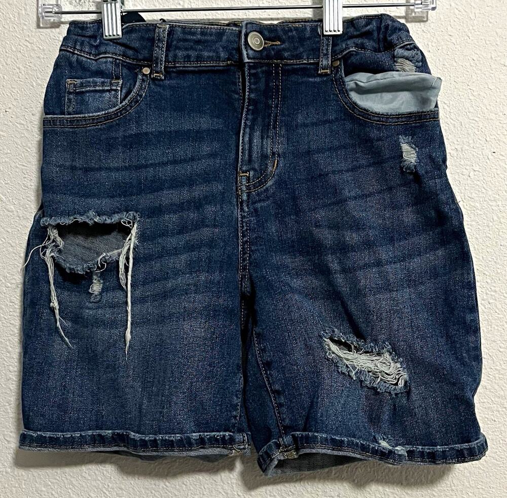 Wonder Nation Girls Blue Dark Wash Distressed Denim Shorts Pockets 12 Button